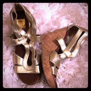 Gold wedge sandals